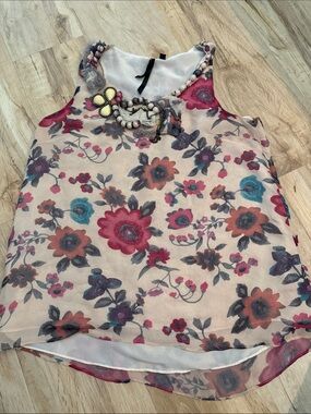 Bellatrix Floral Chiffon Beaded Neckline Cami - Pink Multi, Size Medium